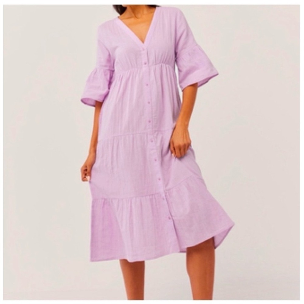 Pact Lavender Tiered Midi Dress
